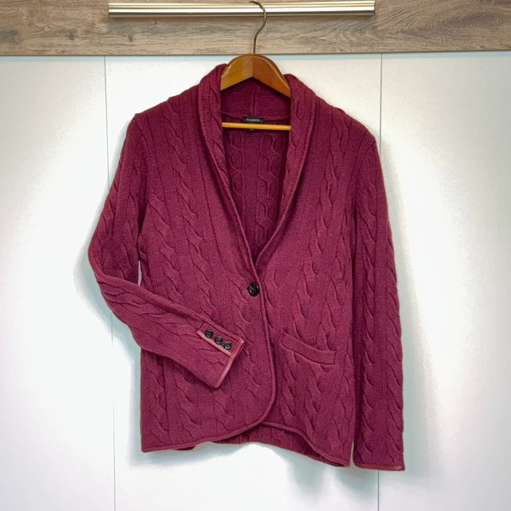 TALBOTS Burgundy Wool-blend Cable Knit Cardigan - Size M